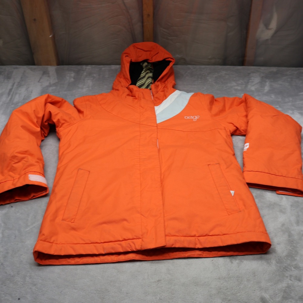 Orage Lanina‎ Jacket Girls Large 12 Orange Hooded Insulated Ski Winter Wind Rain